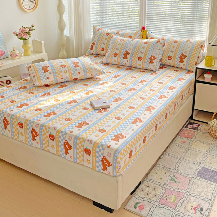 91家纺网 家纺一手货源 找家纺 极梦家纺 2025新款磨毛植物羊绒印花单床笠三件套学生宿舍 小萌熊仔床笠款