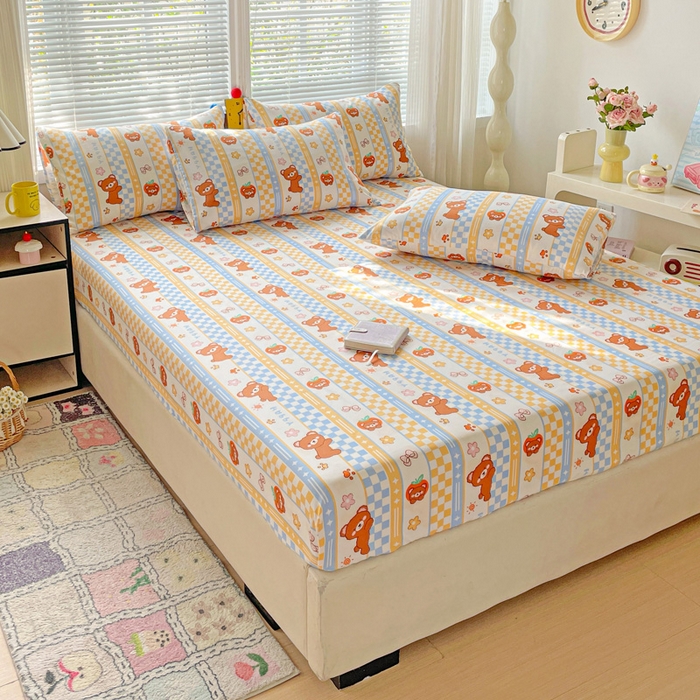 91家纺网 家纺一手货源 找家纺 极梦家纺 2025新款磨毛植物羊绒印花单床笠三件套学生宿舍 小萌熊仔床笠款