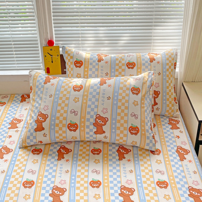 91家纺网 家纺一手货源 找家纺 极梦家纺 2025新款磨毛植物羊绒印花单床笠三件套学生宿舍 小萌熊仔床笠款