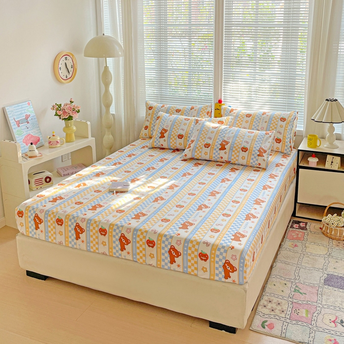 91家纺网 家纺一手货源 找家纺 极梦家纺 2025新款磨毛植物羊绒印花单床笠三件套学生宿舍 小萌熊仔床笠款