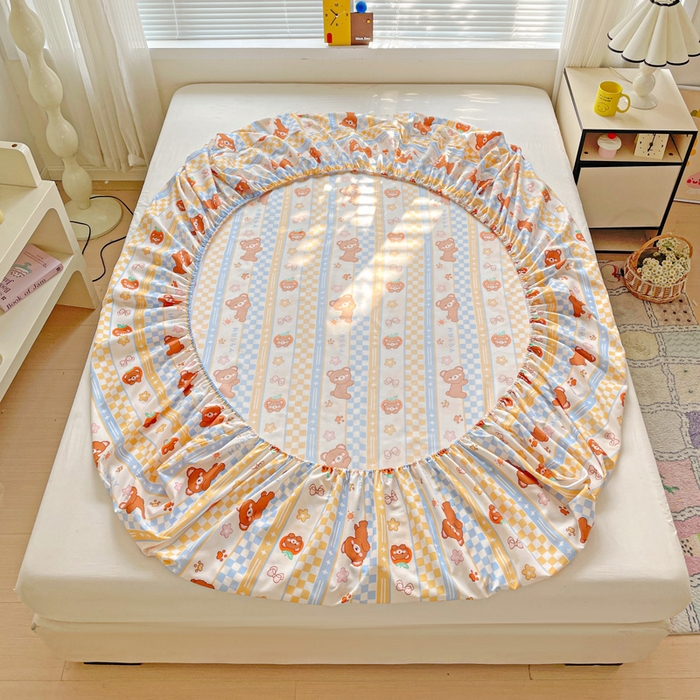 91家纺网 家纺一手货源 找家纺 极梦家纺 2025新款磨毛植物羊绒印花单床笠三件套学生宿舍 小萌熊仔床笠款