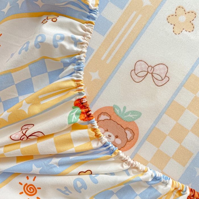 91家纺网 家纺一手货源 找家纺 极梦家纺 2025新款磨毛植物羊绒印花单床笠三件套学生宿舍 小萌熊仔床笠款