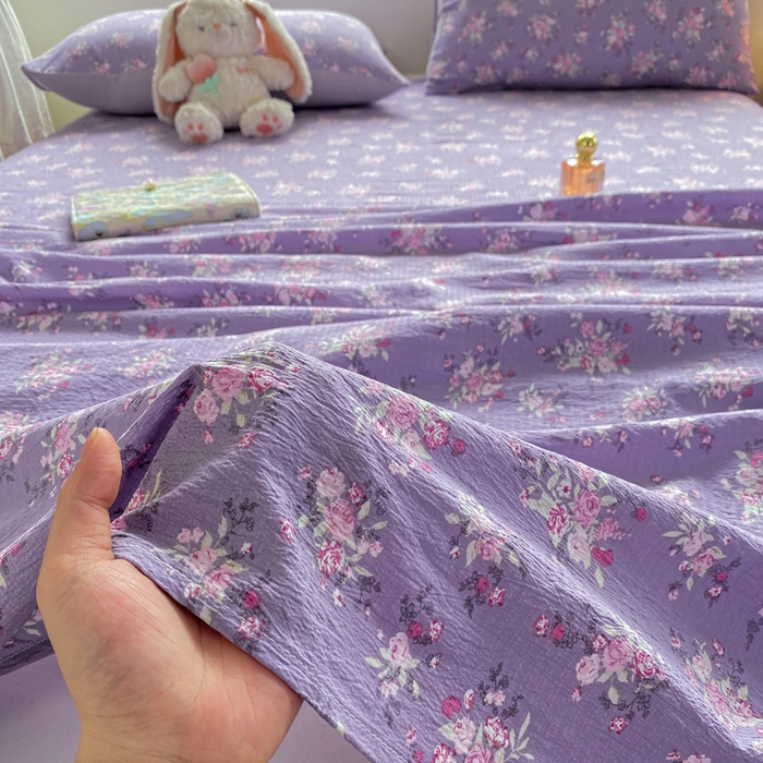 91家纺网 家纺一手货源 找家纺 雅阁尔家纺 2025新款直播小红书ins风针织提花双层纱美式碎花简约床单单品单床单+枕套 豆蔻年华