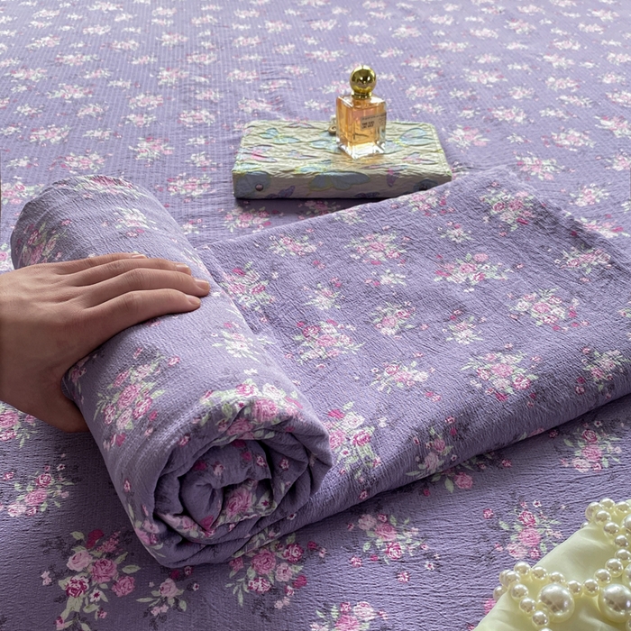 91家纺网 家纺一手货源 找家纺 雅阁尔家纺 2025新款直播小红书ins风针织提花双层纱美式碎花简约床单单品单床单+枕套 豆蔻年华