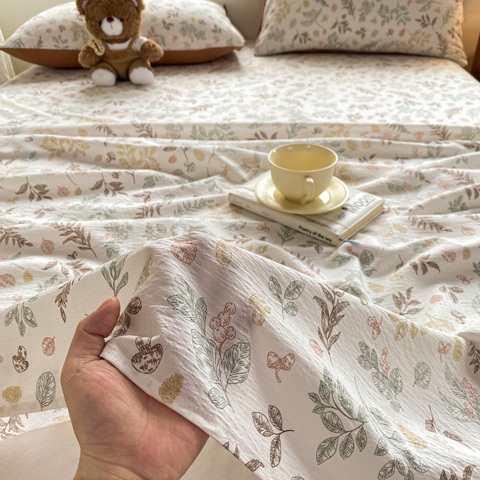 91家纺网 家纺一手货源 找家纺 雅阁尔家纺 2025新款直播小红书ins风针织提花双层纱美式碎花简约床单单品单床单+枕套 金枝玉叶