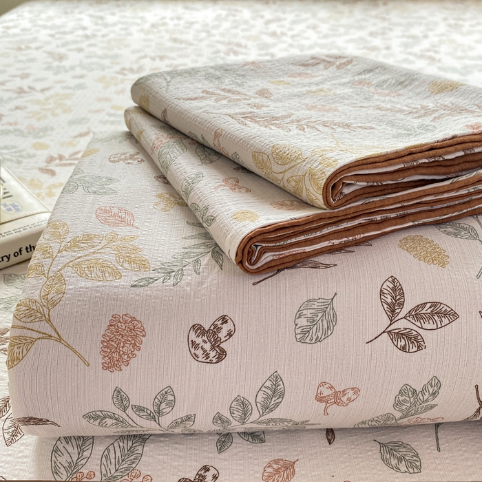 91家纺网 家纺一手货源 找家纺 雅阁尔家纺 2025新款直播小红书ins风针织提花双层纱美式碎花简约床单单品单床单+枕套 金枝玉叶