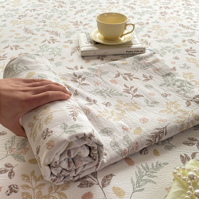 91家纺网 家纺一手货源 找家纺 雅阁尔家纺 2025新款直播小红书ins风针织提花双层纱美式碎花简约床单单品单床单+枕套 金枝玉叶