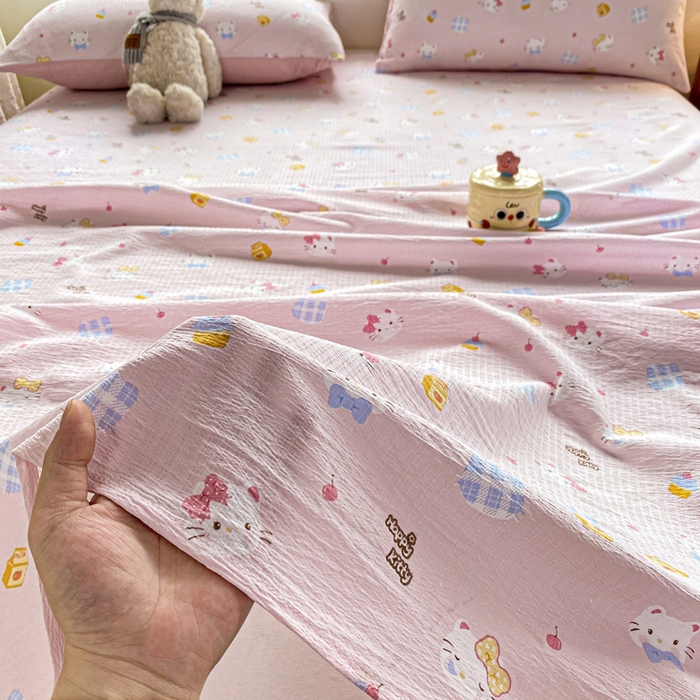 91家纺网 家纺一手货源 找家纺 雅阁尔家纺 2025新款直播小红书ins风针织提花双层纱美式碎花简约床单单品单床单+枕套 咪咪宝贝