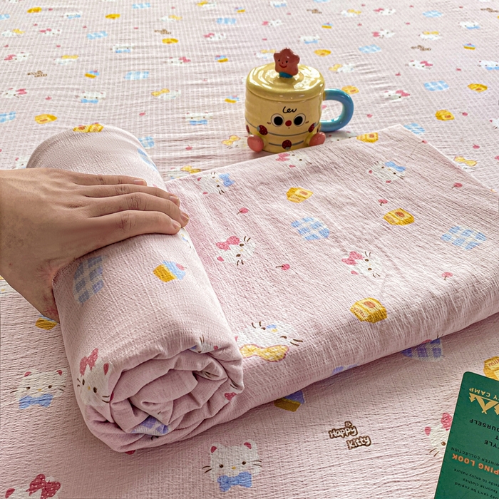 91家纺网 家纺一手货源 找家纺 雅阁尔家纺 2025新款直播小红书ins风针织提花双层纱美式碎花简约床单单品单床单+枕套 咪咪宝贝