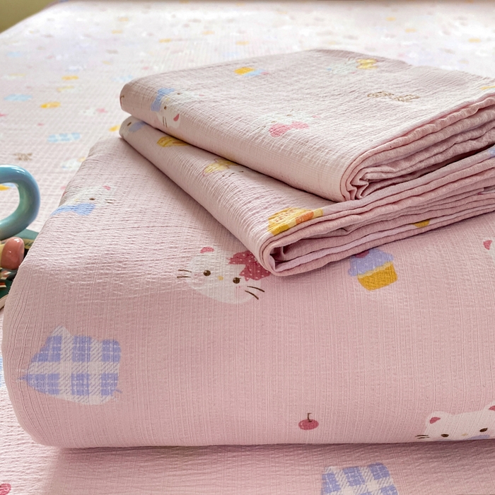 91家纺网 家纺一手货源 找家纺 雅阁尔家纺 2025新款直播小红书ins风针织提花双层纱美式碎花简约床单单品单床单+枕套 咪咪宝贝