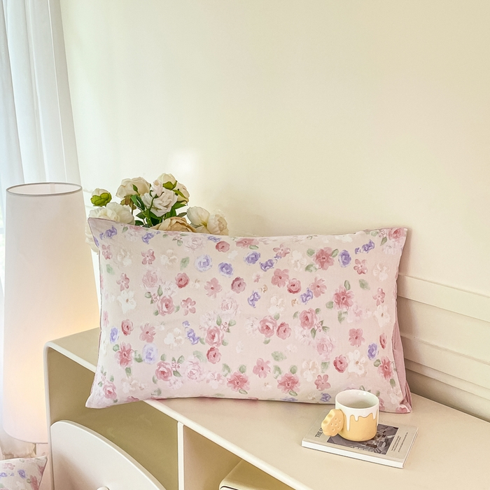 91家纺网 家纺一手货源 找家纺 雅阁尔家纺 2025新款直播小红书ins风针织提花双层纱美式碎花简约床单单品单床单+枕套 山花烂漫