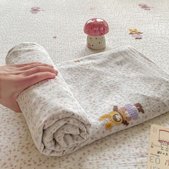 91家纺网 家纺一手货源 找家纺 雅阁尔家纺 2025新款直播小红书ins风针织提花双层纱美式碎花简约床单单品单床单+枕套 小萝莉