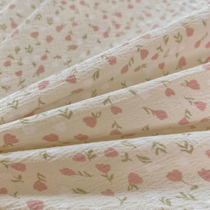 91家纺网 家纺一手货源 找家纺 雅阁尔家纺 2025新款直播小红书ins风针织提花双层纱美式碎花简约床单单品单床单+枕套 小萝莉