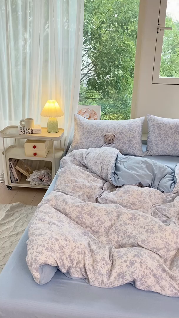 91家纺网 家纺一手货源 找家纺 （总）雅阁尔家纺 2025新款直播小红书ins风针织提花双层纱美式碎花简约风单品单被套