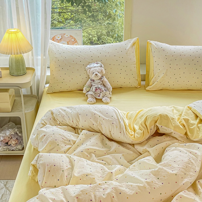 91家纺网 家纺一手货源 找家纺 雅阁尔家纺 2025新款直播小红书ins风针织提花双层纱美式碎花简约风单品单被套 彩色波波