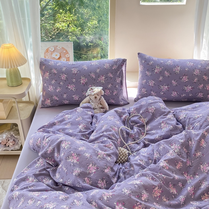 91家纺网 家纺一手货源 找家纺 雅阁尔家纺 2025新款直播小红书ins风针织提花双层纱美式碎花简约风单品单被套 豆蔻年华