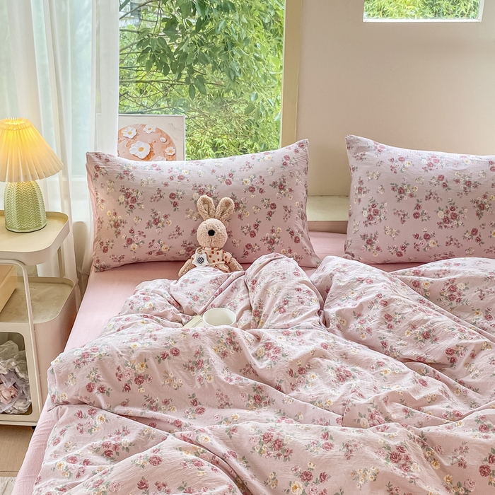 91家纺网 家纺一手货源 找家纺 雅阁尔家纺 2025新款直播小红书ins风针织提花双层纱美式碎花简约风单品单被套 玫瑰物语