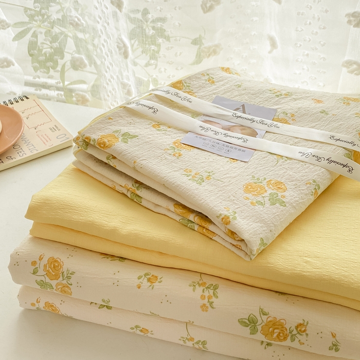 91家纺网 家纺一手货源 找家纺 雅阁尔家纺 2025新款直播小红书ins风针织提花双层纱美式碎花简约风单品单被套 半岛花园