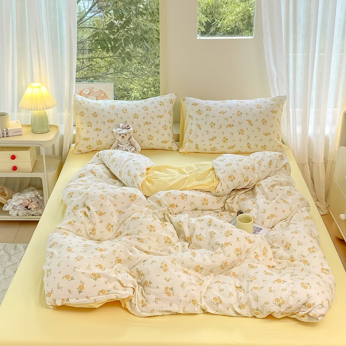 91家纺网 家纺一手货源 找家纺 雅阁尔家纺 2025新款直播小红书ins风针织提花双层纱美式碎花简约风单品单被套 半岛花园