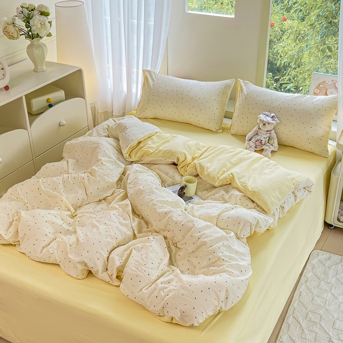 91家纺网 家纺一手货源 找家纺 雅阁尔家纺 2025新款直播小红书ins风针织提花双层纱美式碎花简约风单品单被套 彩色波波