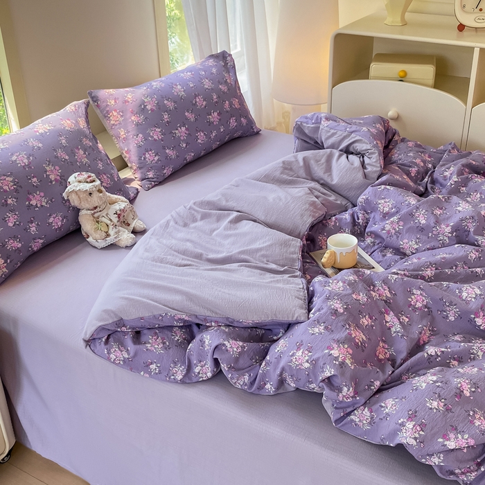 91家纺网 家纺一手货源 找家纺 雅阁尔家纺 2025新款直播小红书ins风针织提花双层纱美式碎花简约风单品单被套 豆蔻年华