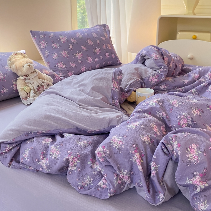 91家纺网 家纺一手货源 找家纺 雅阁尔家纺 2025新款直播小红书ins风针织提花双层纱美式碎花简约风单品单被套 豆蔻年华