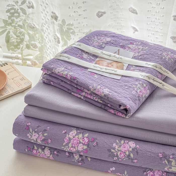 91家纺网 家纺一手货源 找家纺 雅阁尔家纺 2025新款直播小红书ins风针织提花双层纱美式碎花简约风单品单被套 豆蔻年华