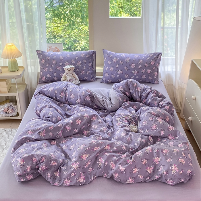 91家纺网 家纺一手货源 找家纺 雅阁尔家纺 2025新款直播小红书ins风针织提花双层纱美式碎花简约风单品单被套 豆蔻年华