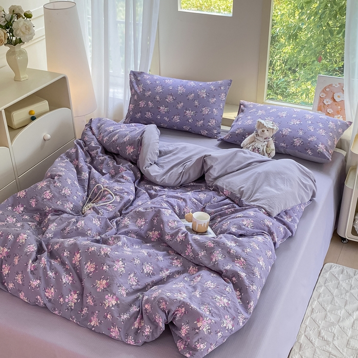 91家纺网 家纺一手货源 找家纺 雅阁尔家纺 2025新款直播小红书ins风针织提花双层纱美式碎花简约风单品单被套 豆蔻年华