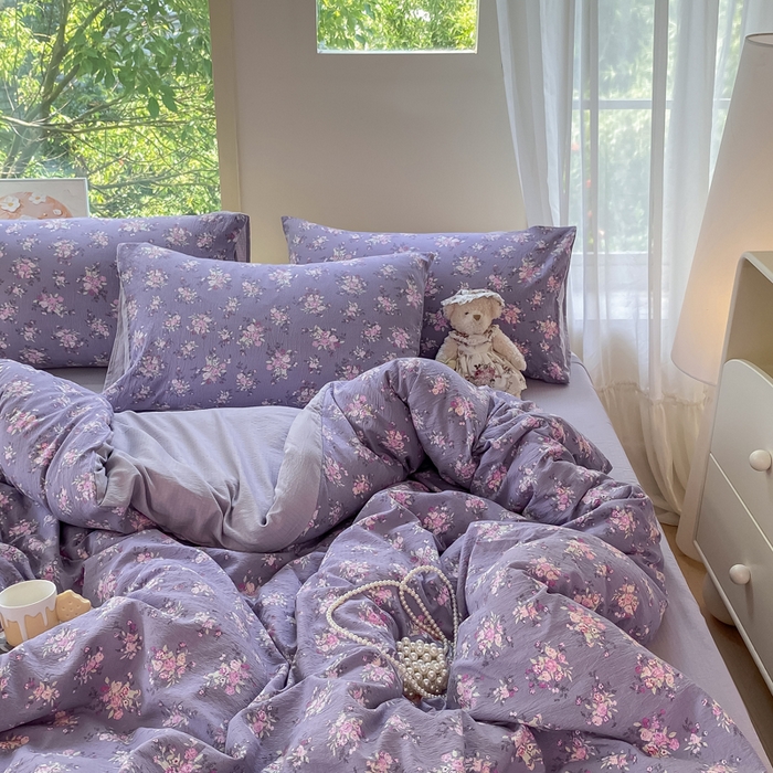 91家纺网 家纺一手货源 找家纺 雅阁尔家纺 2025新款直播小红书ins风针织提花双层纱美式碎花简约风单品单被套 豆蔻年华