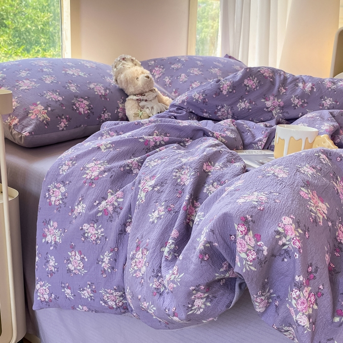 91家纺网 家纺一手货源 找家纺 雅阁尔家纺 2025新款直播小红书ins风针织提花双层纱美式碎花简约风单品单被套 豆蔻年华