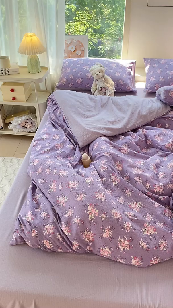 91家纺网 家纺一手货源 找家纺 雅阁尔家纺 2025新款直播小红书ins风针织提花双层纱美式碎花简约风单品单被套 豆蔻年华