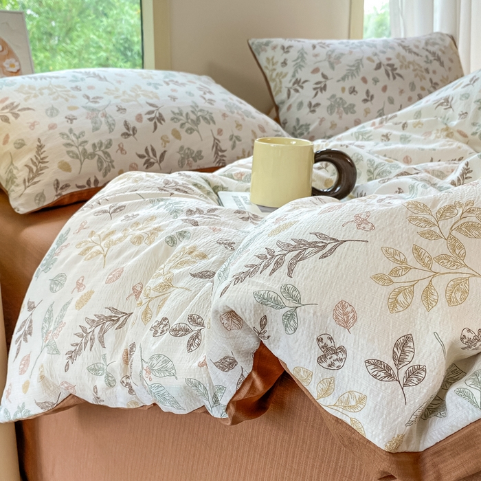 91家纺网 家纺一手货源 找家纺 雅阁尔家纺 2025新款直播小红书ins风针织提花双层纱美式碎花简约风单品单被套 金枝玉叶