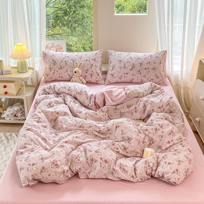 91家纺网 家纺一手货源 找家纺 雅阁尔家纺 2025新款直播小红书ins风针织提花双层纱美式碎花简约风单品单被套 玫瑰物语