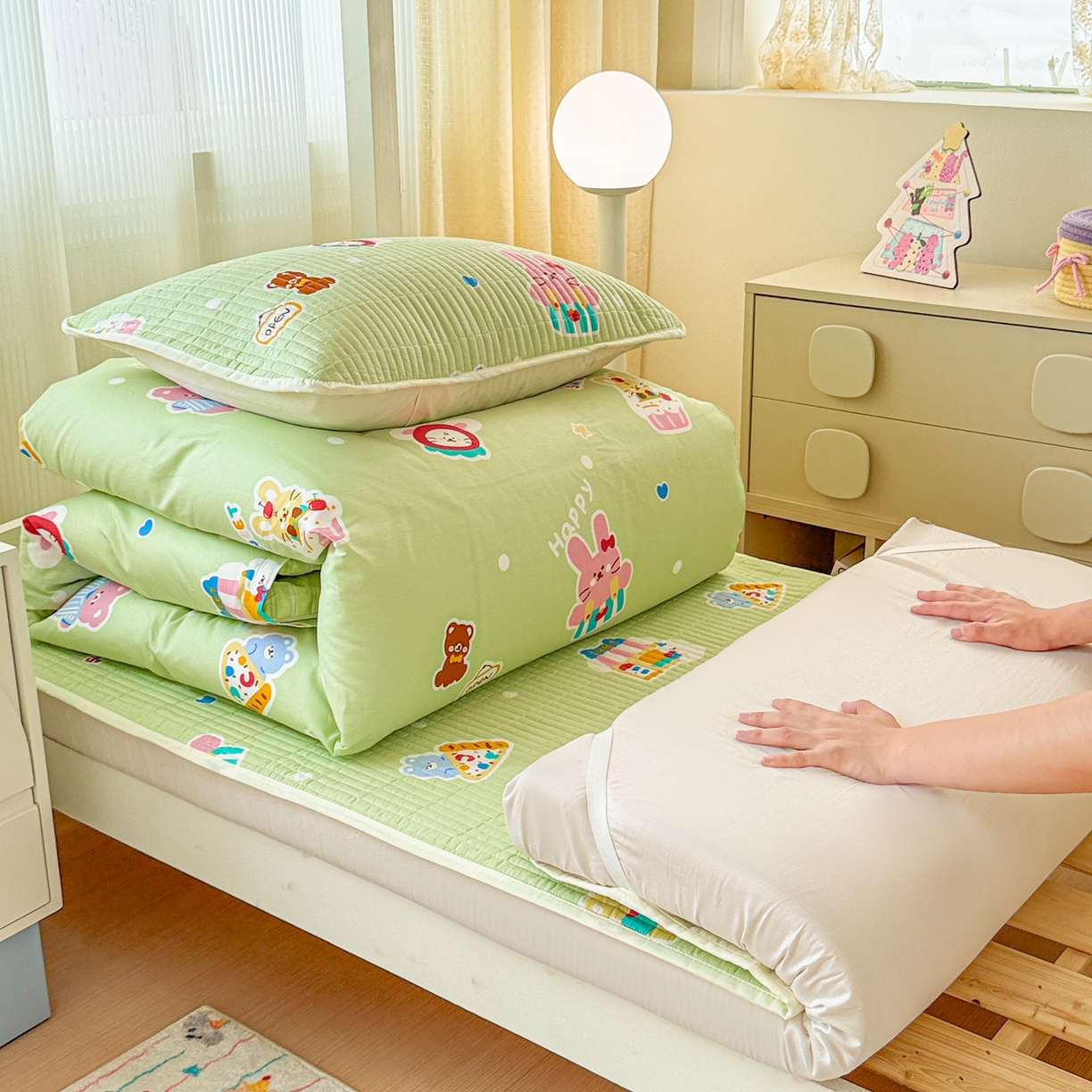 91家纺网 家纺一手货源 找家纺 （总）沐辰 2025春夏新款A类全棉纯棉学生床床盖三件套