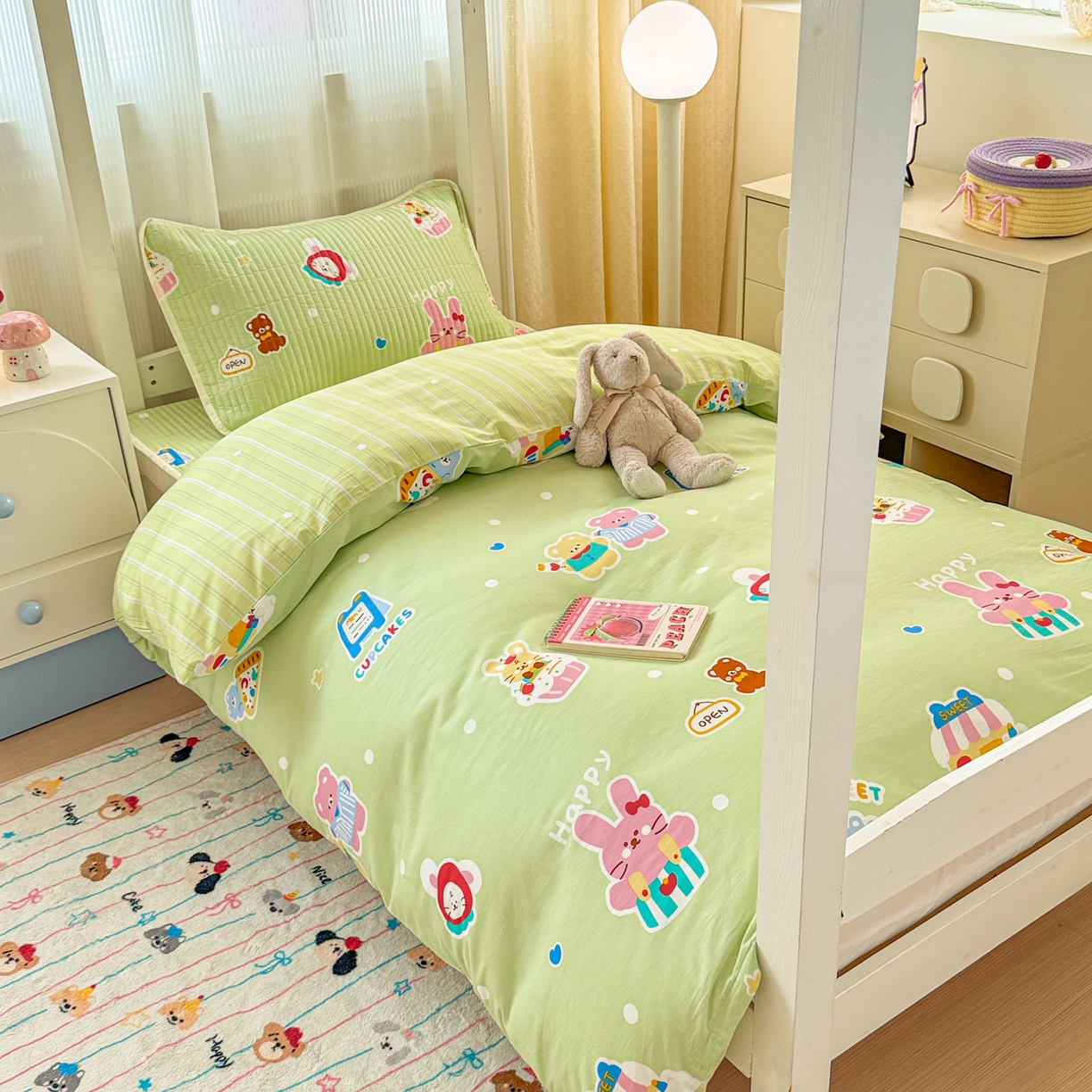 91家纺网 家纺一手货源 找家纺 （总）沐辰 2025春夏新款A类全棉纯棉学生床床盖三件套