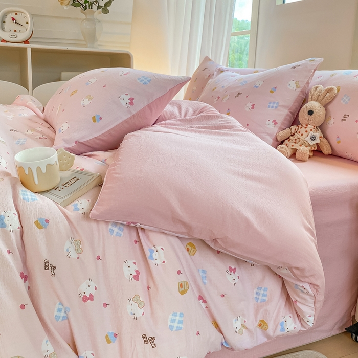 91家纺网 家纺一手货源 找家纺 雅阁尔家纺 2025新款直播小红书ins风针织提花双层纱美式碎花简约风单品单被套 咪咪宝贝