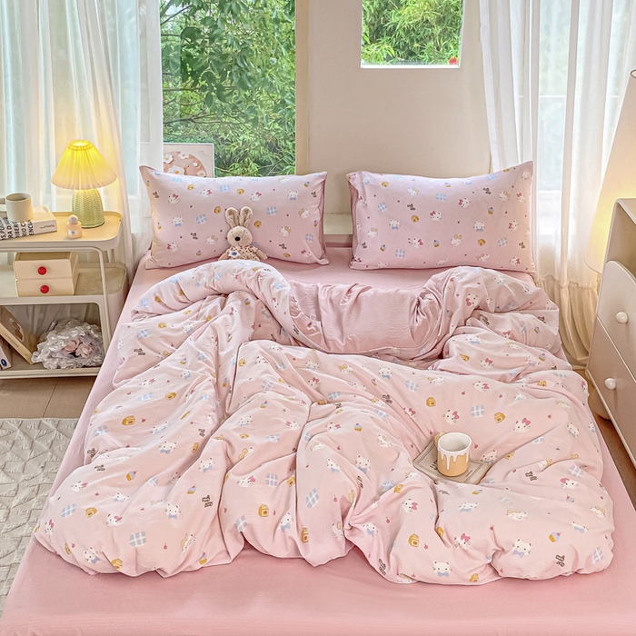 91家纺网 家纺一手货源 找家纺 雅阁尔家纺 2025新款直播小红书ins风针织提花双层纱美式碎花简约风单品单被套 咪咪宝贝