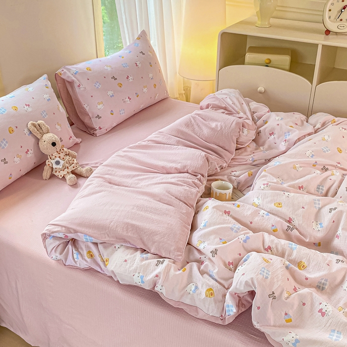 91家纺网 家纺一手货源 找家纺 雅阁尔家纺 2025新款直播小红书ins风针织提花双层纱美式碎花简约风单品单被套 咪咪宝贝