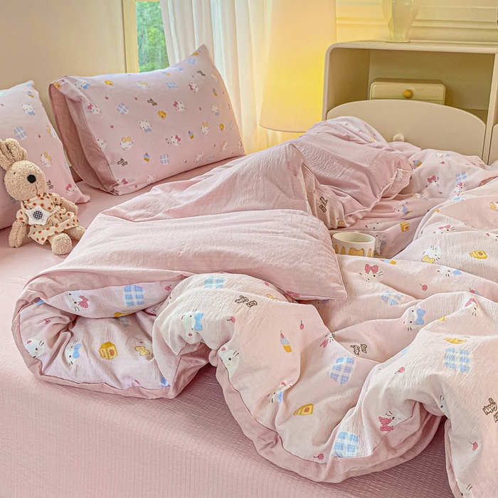 91家纺网 家纺一手货源 找家纺 雅阁尔家纺 2025新款直播小红书ins风针织提花双层纱美式碎花简约风单品单被套 咪咪宝贝