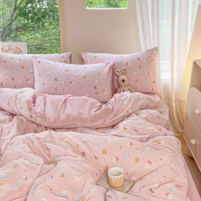 91家纺网 家纺一手货源 找家纺 雅阁尔家纺 2025新款直播小红书ins风针织提花双层纱美式碎花简约风单品单被套 咪咪宝贝