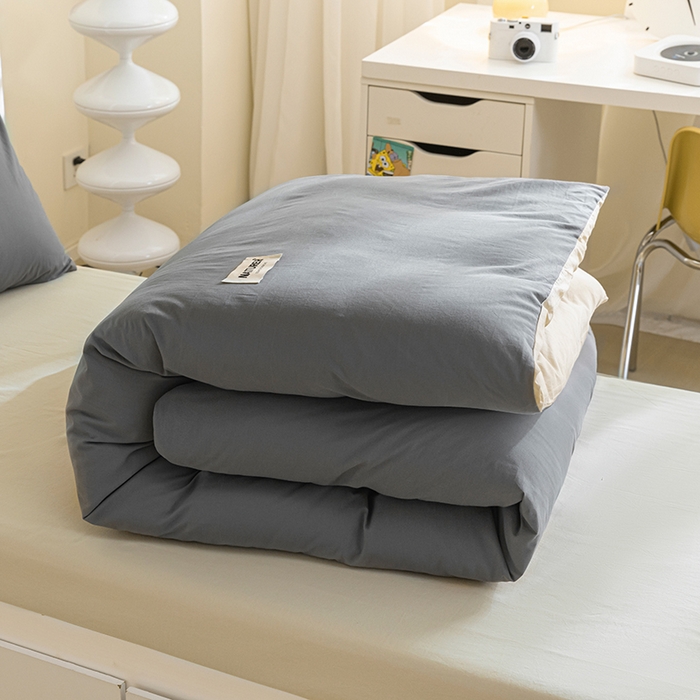 91家纺网 家纺一手货源 找家纺 佳汐蓝家纺 2025新款A类全棉水洗棉学生三件套 贴标-中灰+奶茶