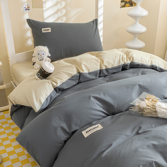 91家纺网 家纺一手货源 找家纺 佳汐蓝家纺 2025新款A类全棉水洗棉学生三件套 贴标-中灰+奶茶