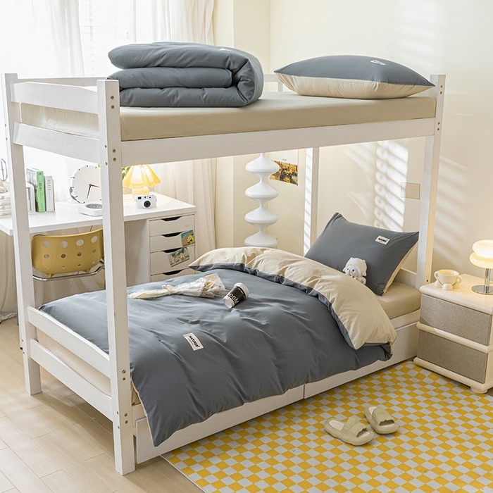 佳汐蓝家纺 2025新款A类全棉水洗棉学生三件套 贴标-中灰+奶茶