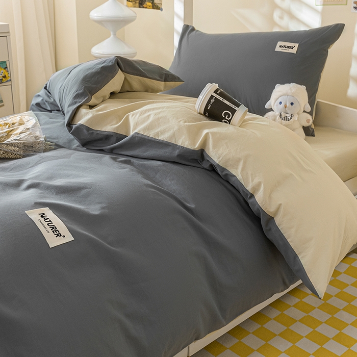 91家纺网 家纺一手货源 找家纺 佳汐蓝家纺 2025新款A类全棉水洗棉学生三件套 贴标-中灰+奶茶