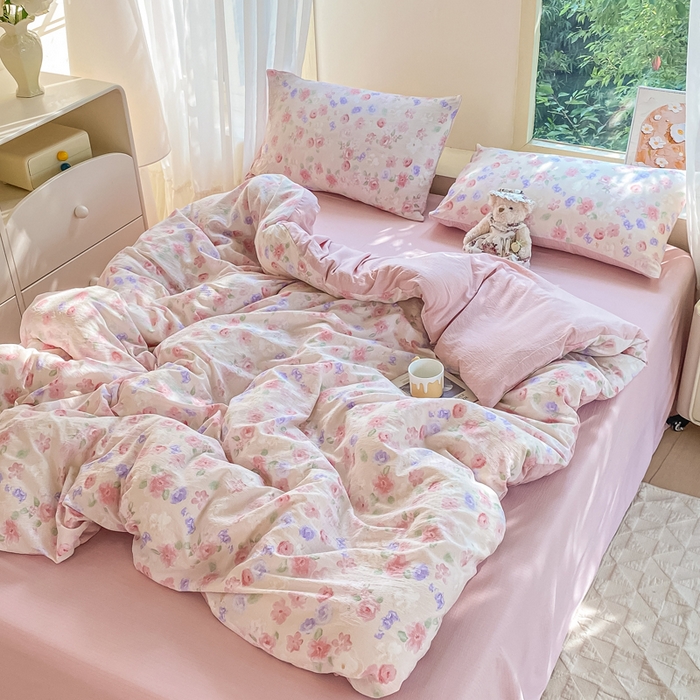 91家纺网 家纺一手货源 找家纺 雅阁尔家纺 2025新款直播小红书ins风针织提花双层纱美式碎花简约风单品单被套 山花烂漫