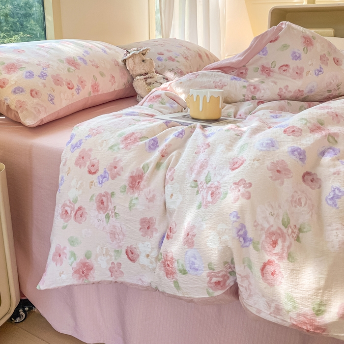 91家纺网 家纺一手货源 找家纺 雅阁尔家纺 2025新款直播小红书ins风针织提花双层纱美式碎花简约风单品单被套 山花烂漫