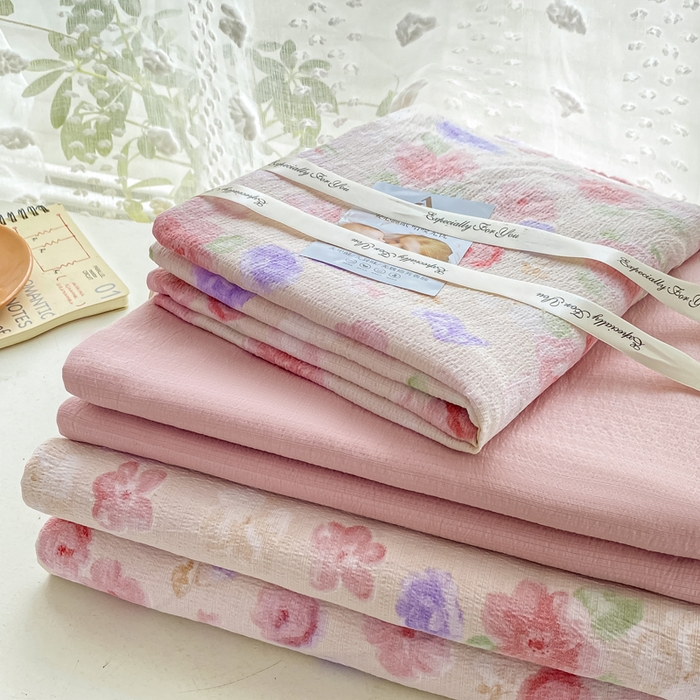 91家纺网 家纺一手货源 找家纺 雅阁尔家纺 2025新款直播小红书ins风针织提花双层纱美式碎花简约风单品单被套 山花烂漫