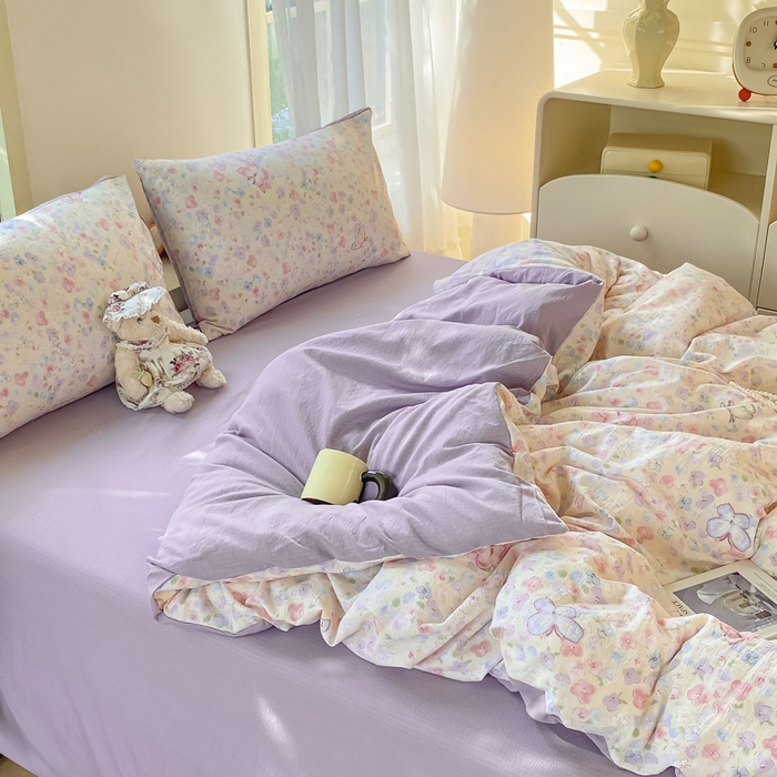 91家纺网 家纺一手货源 找家纺 雅阁尔家纺 2025新款直播小红书ins风针织提花双层纱美式碎花简约风单品单被套 逃之夭夭