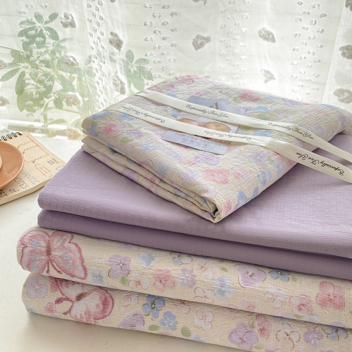 91家纺网 家纺一手货源 找家纺 雅阁尔家纺 2025新款直播小红书ins风针织提花双层纱美式碎花简约风单品单被套 逃之夭夭